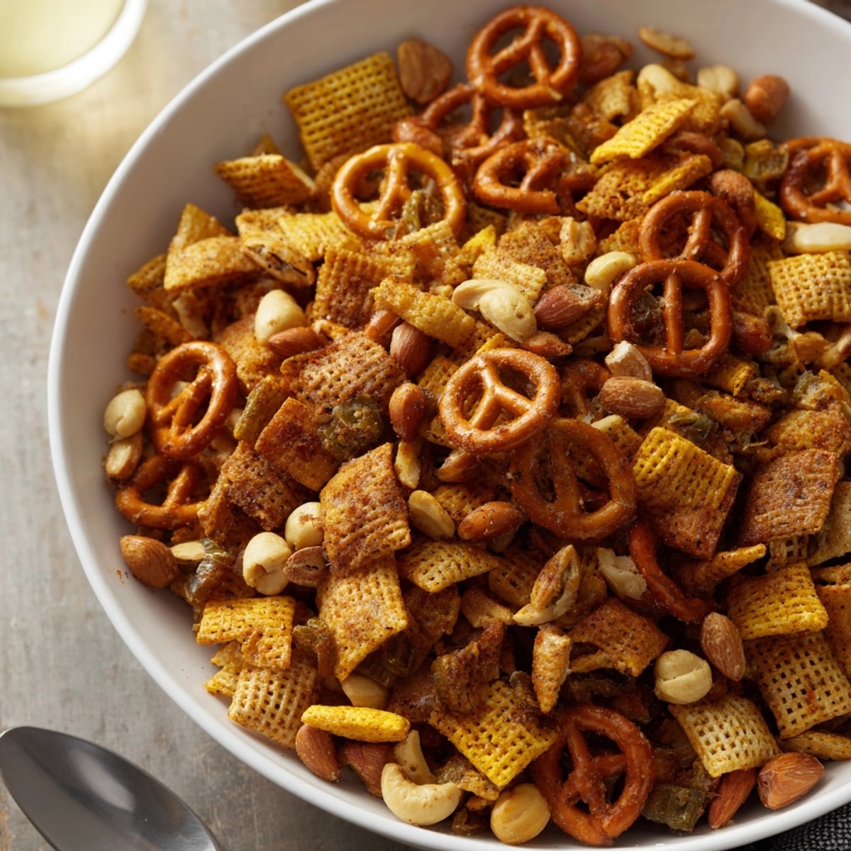 Homemade Spicy Jalapeño Holiday Snack Mix: A crunchy, savory, jalapeño-infused Christmas treat.