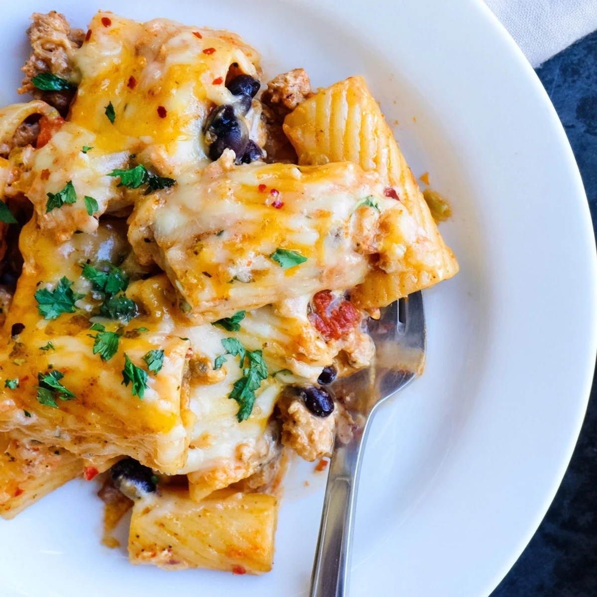 Hearty and comforting Alfredo Black Bean Pasta Bake, ideal for weeknight meals.