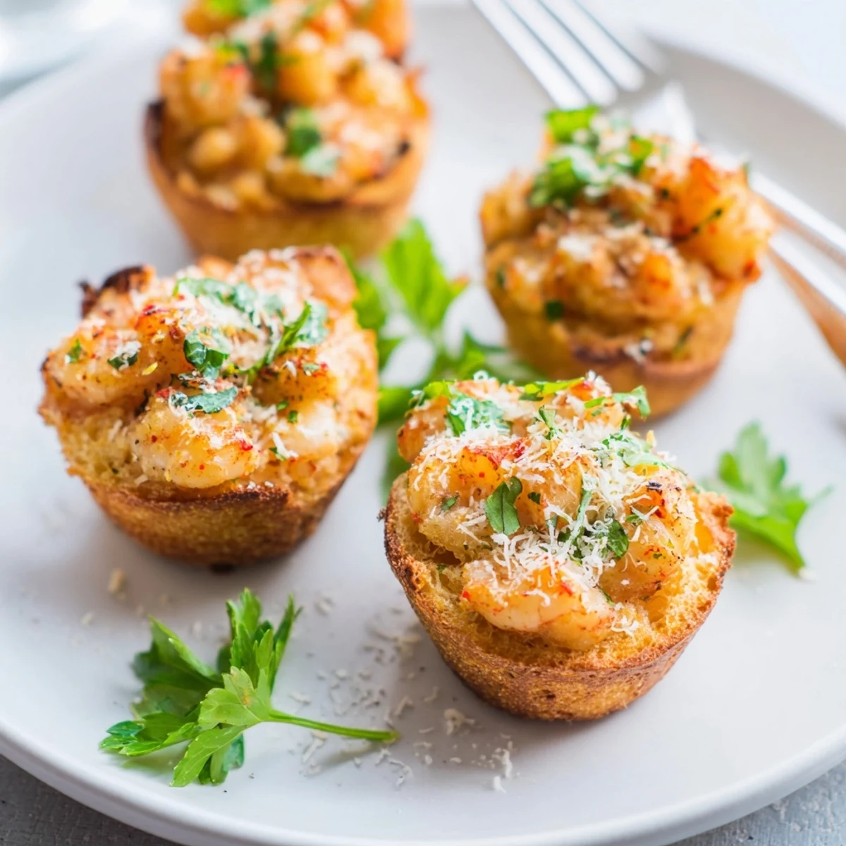 Savory Shrimp Parmesan Toast Cups with garlic, perfect for easy entertaining or snacks.
