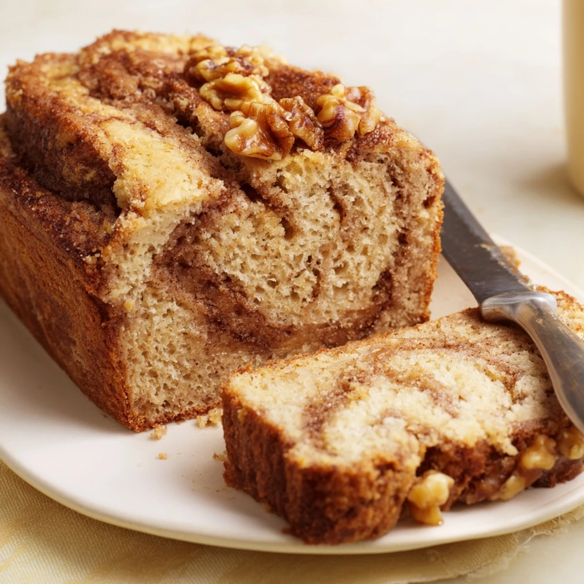 Delicious slice of Cinnamon Applesauce Flax Loaf topped with creamy peanut butter.