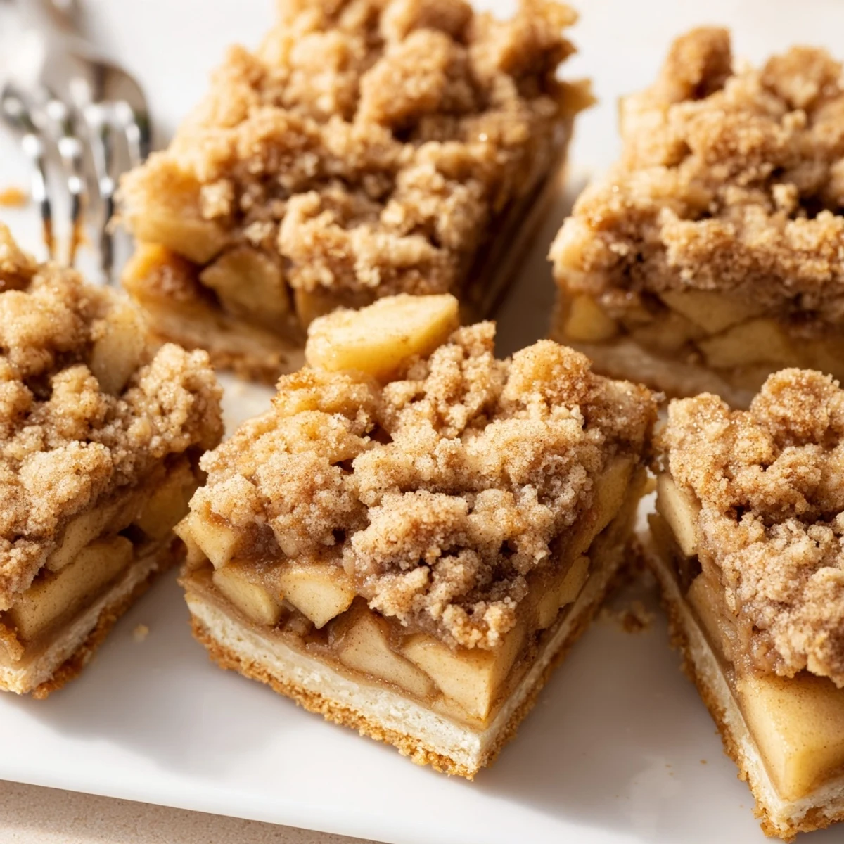 Spiced apple filling in Dutch apple pie squares, a comforting treat for any occasion.
