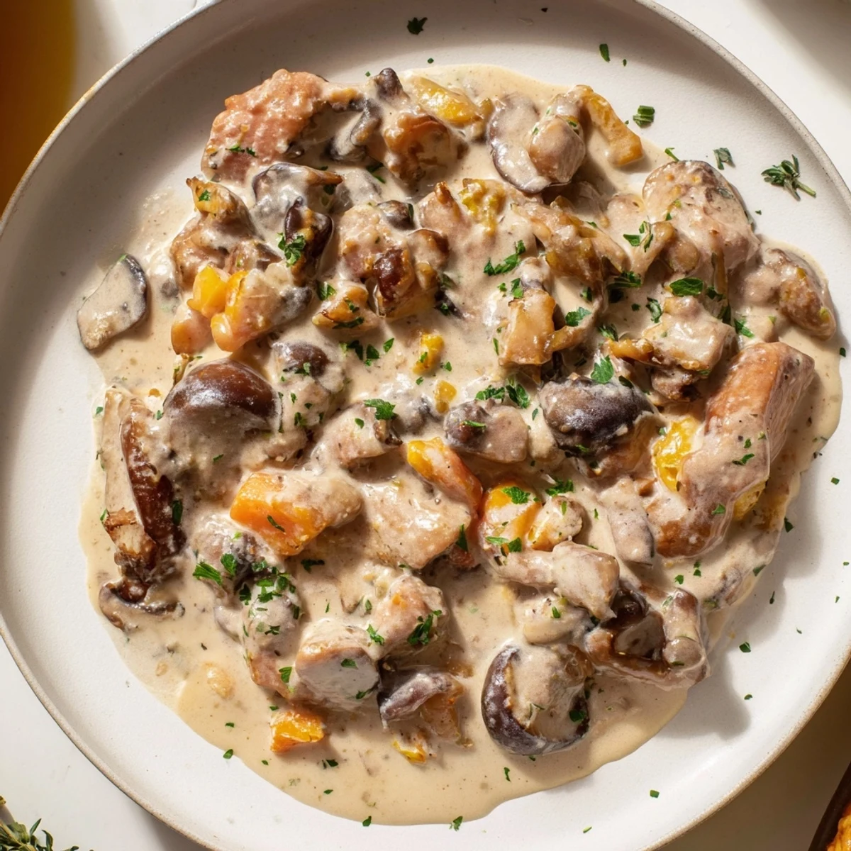 A hearty Wild Mushroom Ragout simmered with aromatic herbs and served with crusty bread.