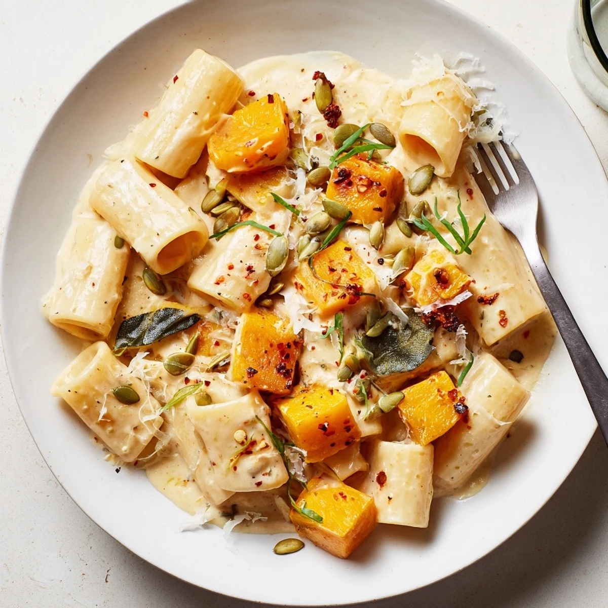 A warm bowl of creamy miso fall pasta, perfect for chilly autumn nights.