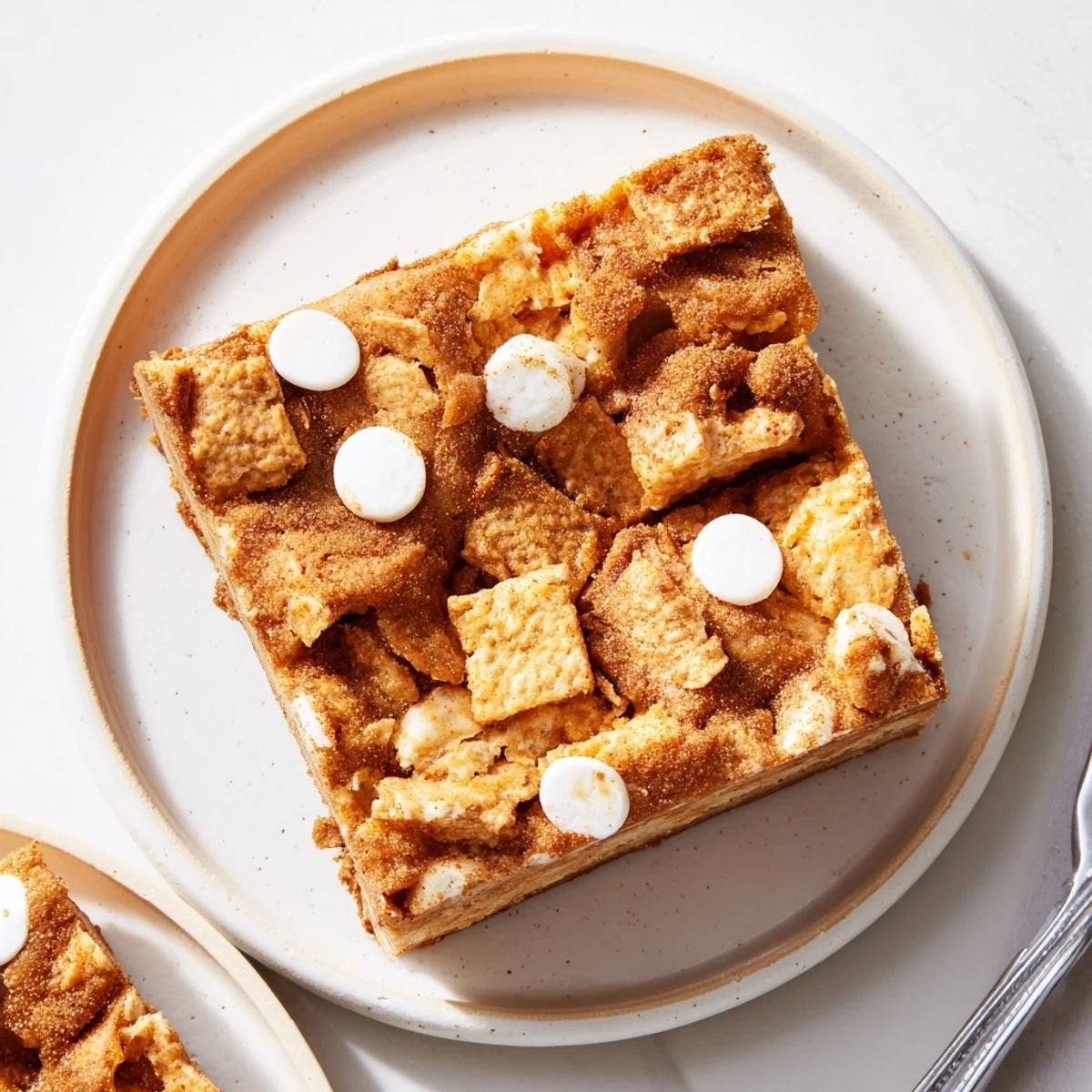 Warm, buttery blondies inspired by Cinnamon Toast Crunch cereal, topped with crunchy goodness.