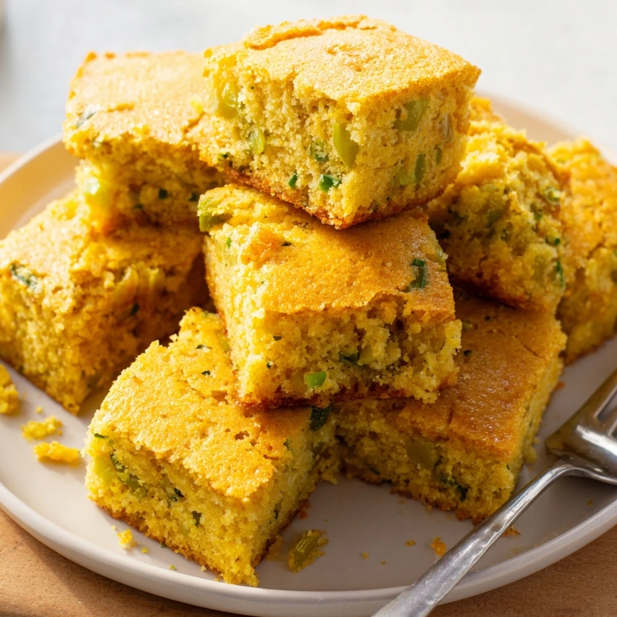 Vibrant Southern Pickle Jalapeño Cornbread served warm, highlighting its cheesy and spicy flavors.