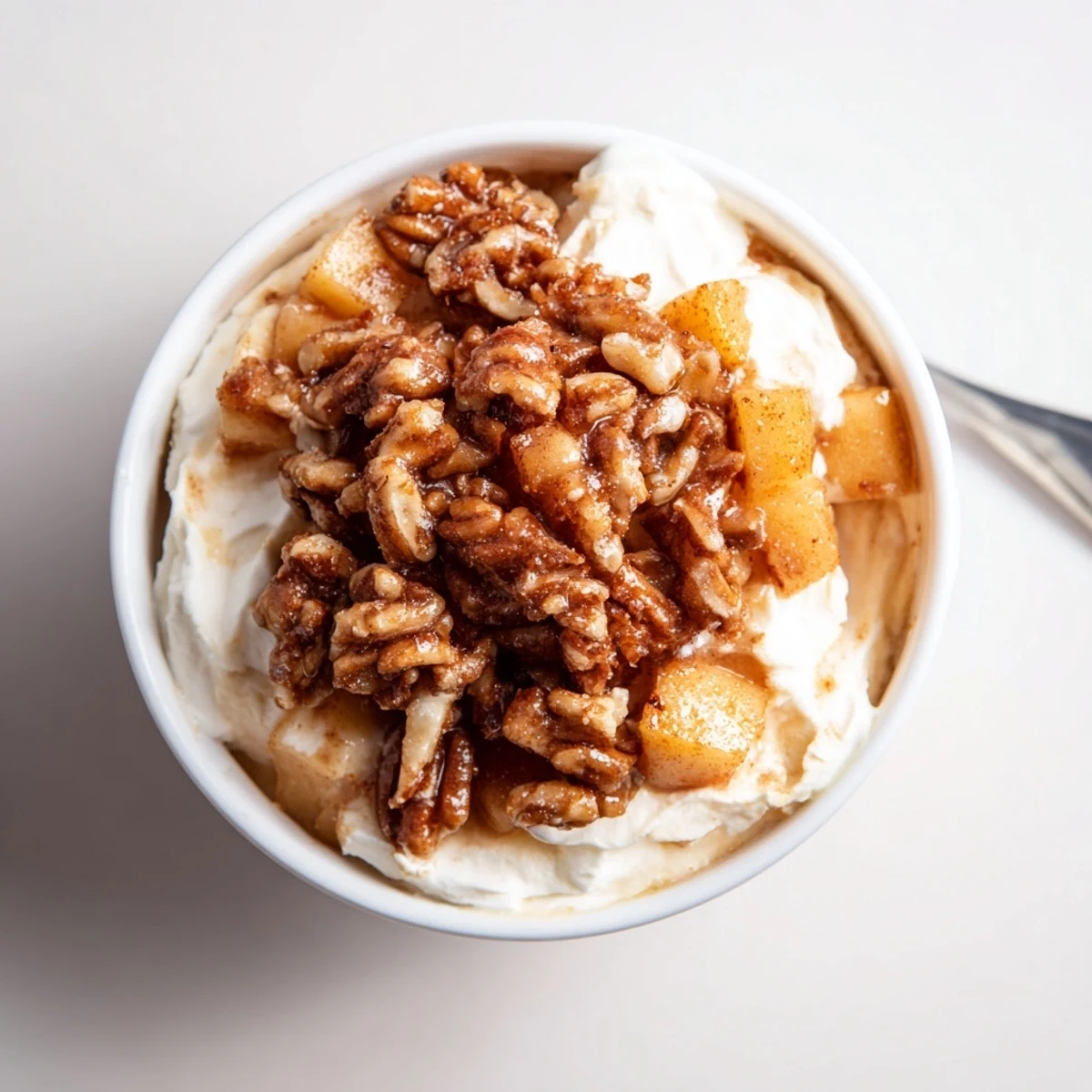 Luscious Spiced Apple Praline Whip Dip served with graham crackers and fresh fruit slices.