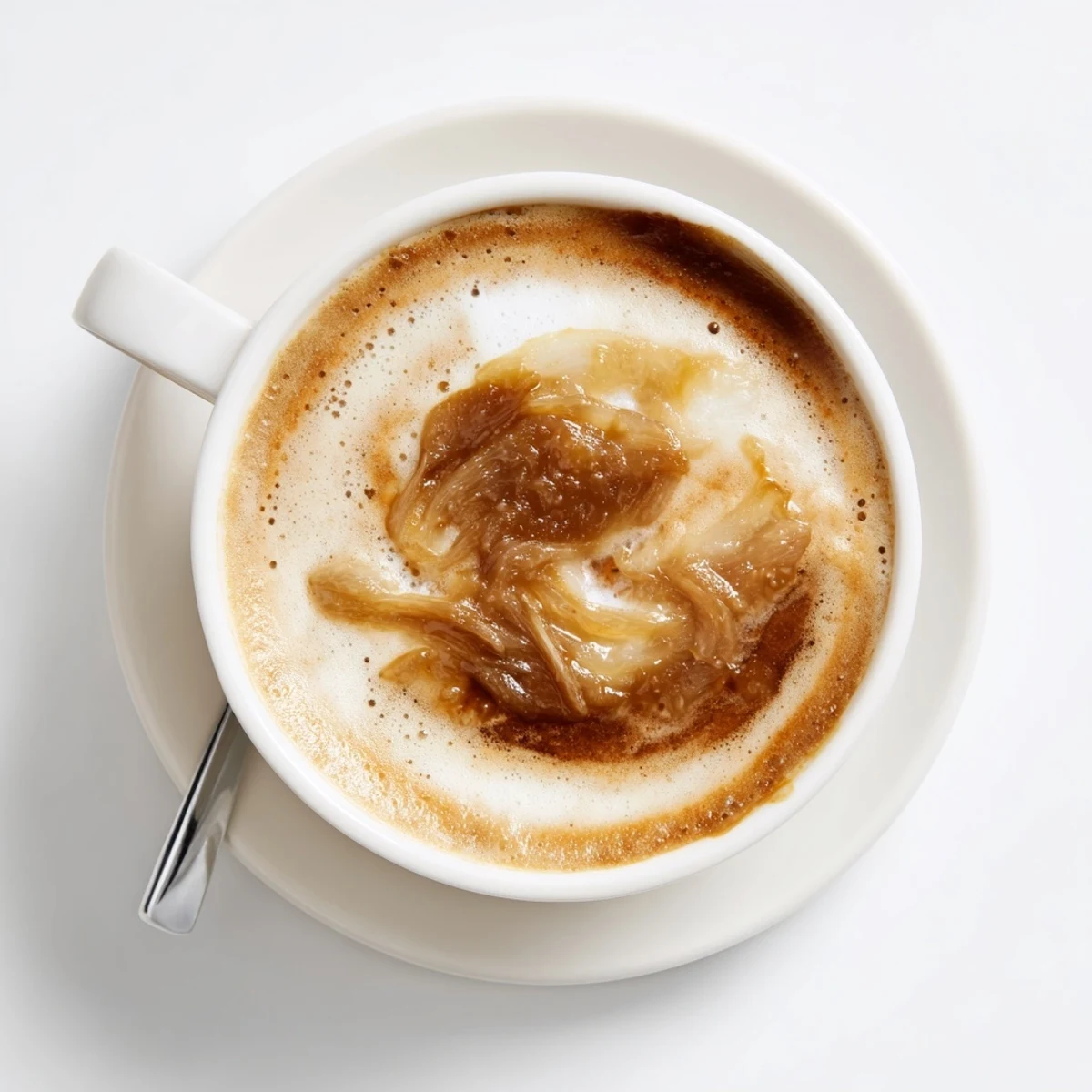 Savory Onion Latte topped with frothy milk, perfect for adventurous coffee lovers.  
