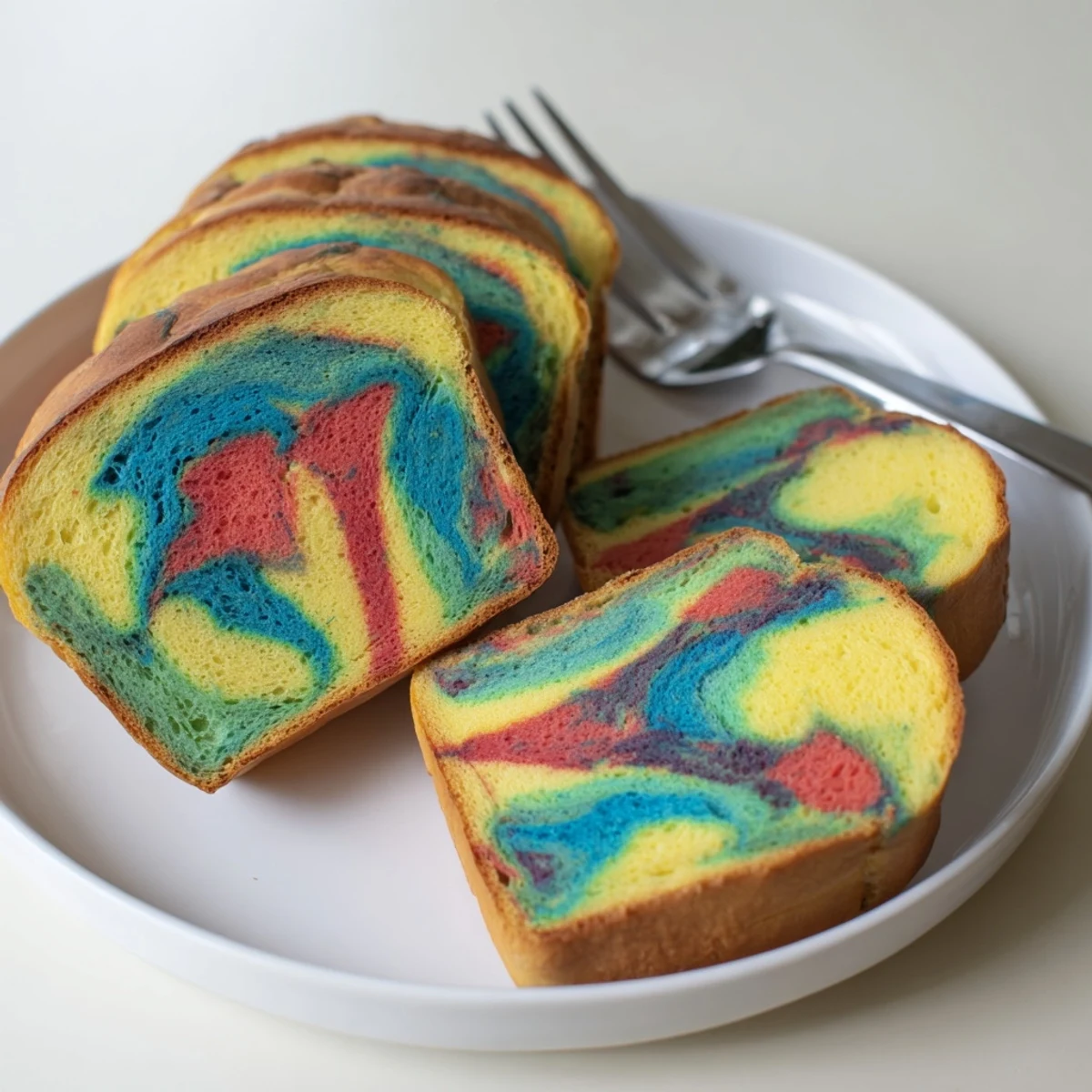 A colorful Cloud Bread Rainbow Version, light and fluffy, perfect for breakfast treats.  