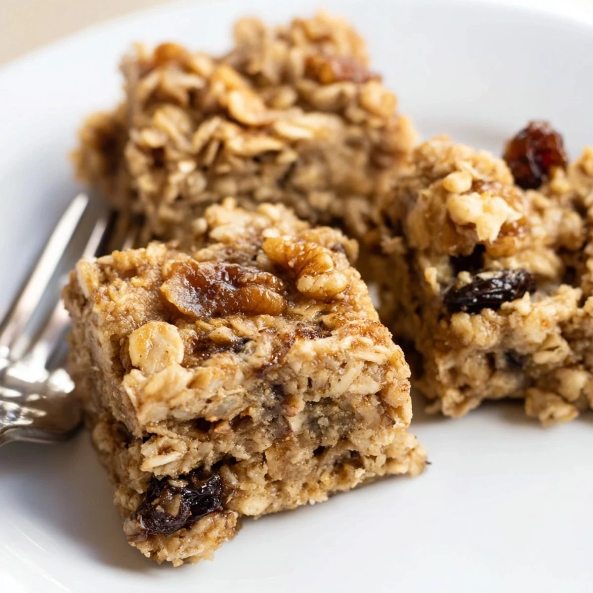 Baked Brown Sugar & Cinnamon Oatmeal Bake served with fresh fruit and creamy yogurt.  