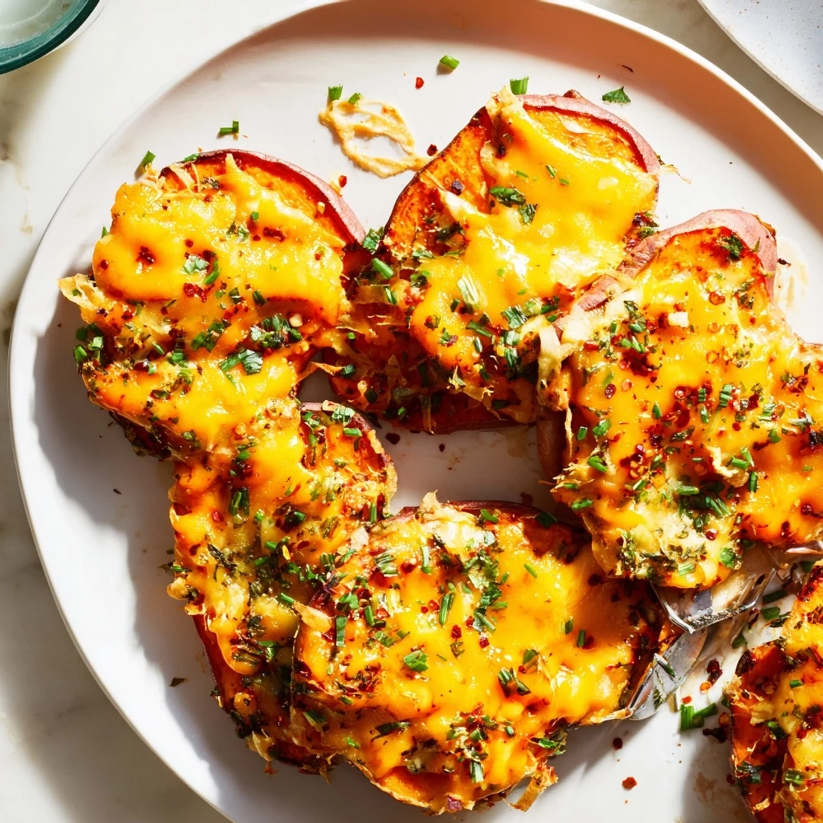 Golden brown cheesy sweet potato toasts, a perfect appetizer for gatherings.  