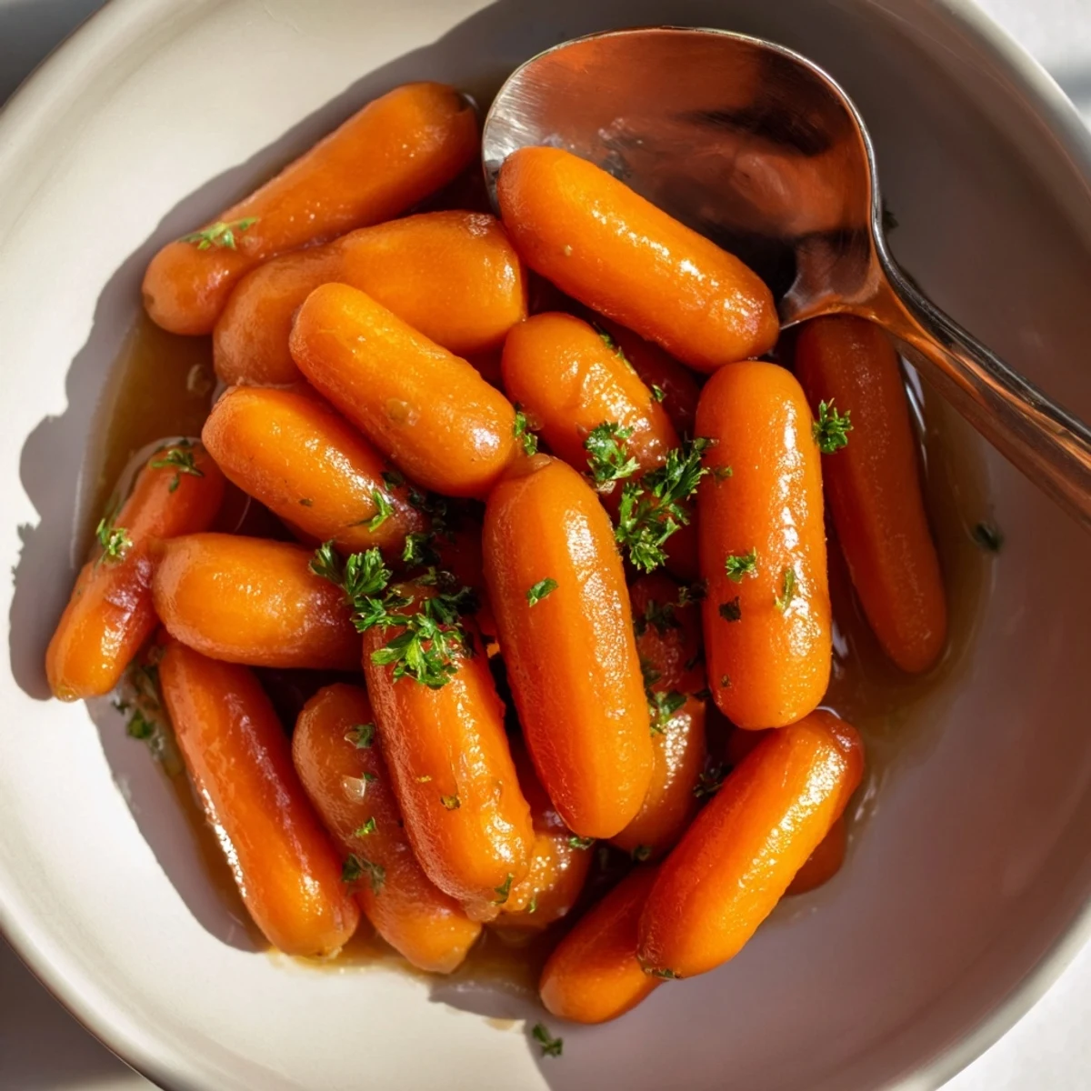 Glossy baby carrots drizzled with a rich bourbon-maple glaze, perfect for pairing.  