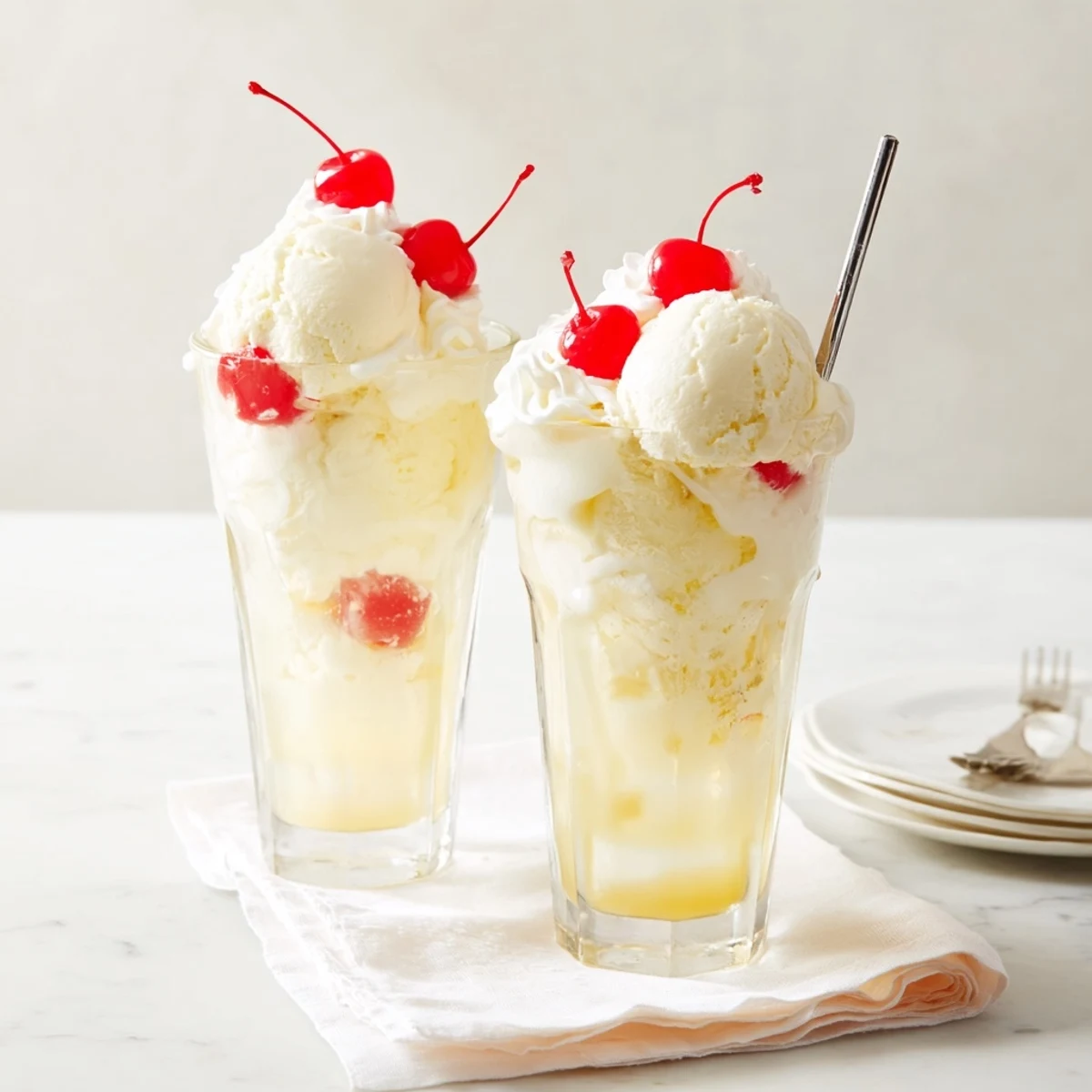 Homemade Cream Soda Float with a scoop of vanilla ice cream rising in a bubbly glass.