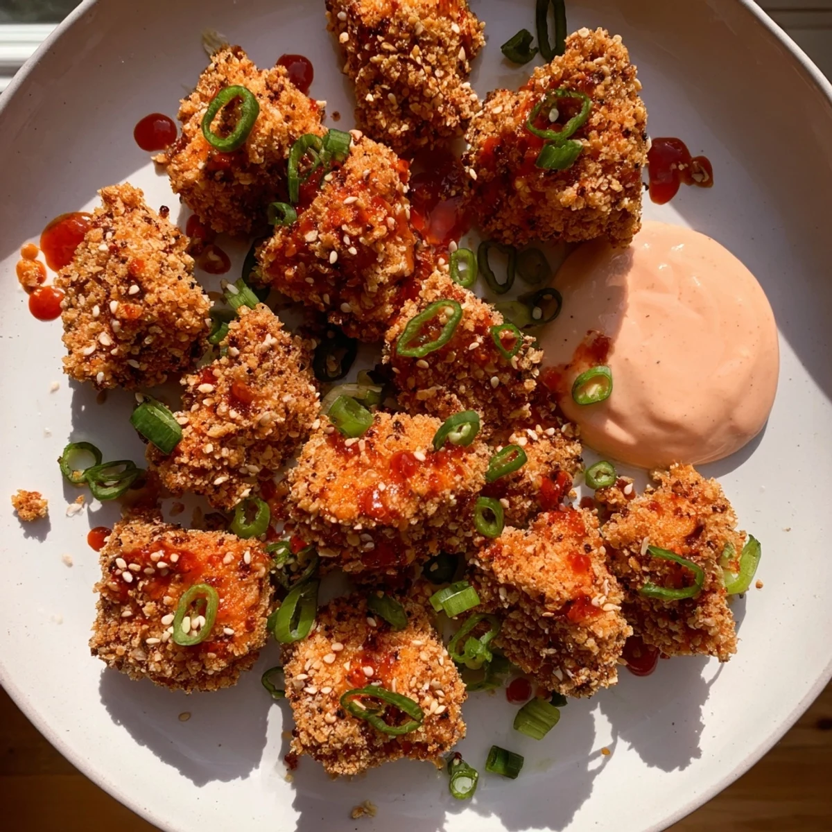 Close-up of baked, flavorful Bang Bang Chicken Bites, ideally served as an easy appetizer or satisfying snack.