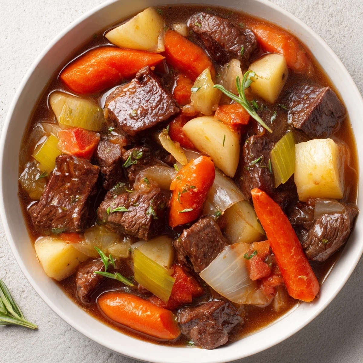 Delicious Comfort Crockpot Beef Stew, a warm blend of beef and vegetables slow simmering in a crockpot.