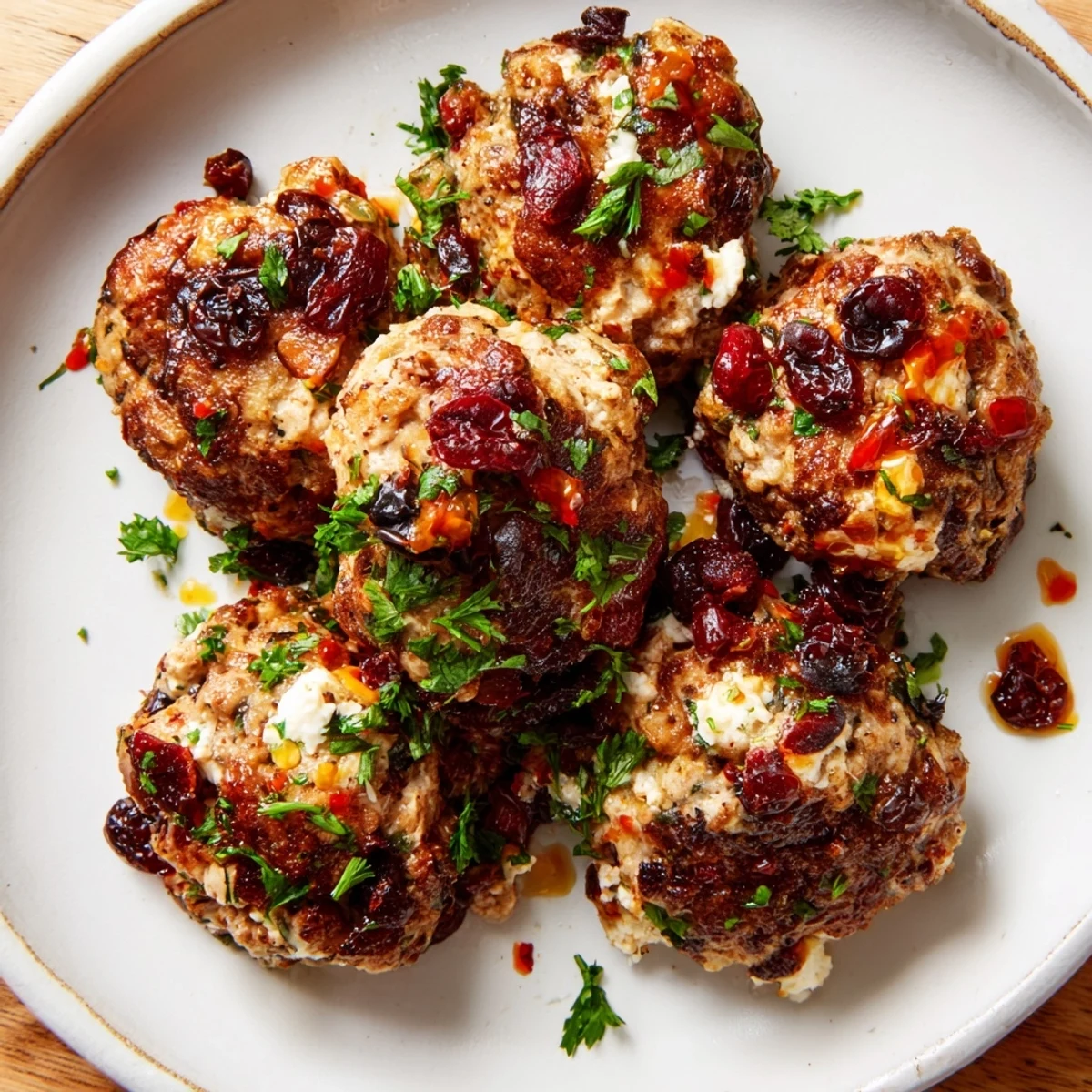 Juicy cranberry feta meatballs glistening with sweet chili glaze, a perfect party appetizer.