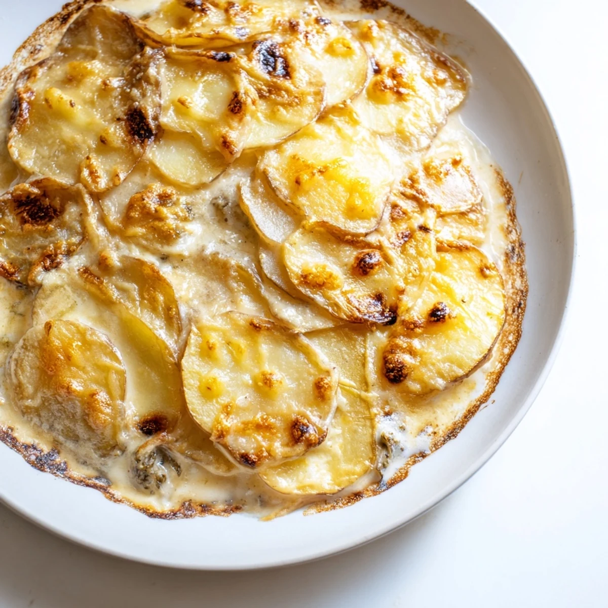 Golden, bubbling kombu-infused creamy potato gratin, a rich side dish with layers of cheesy goodness.