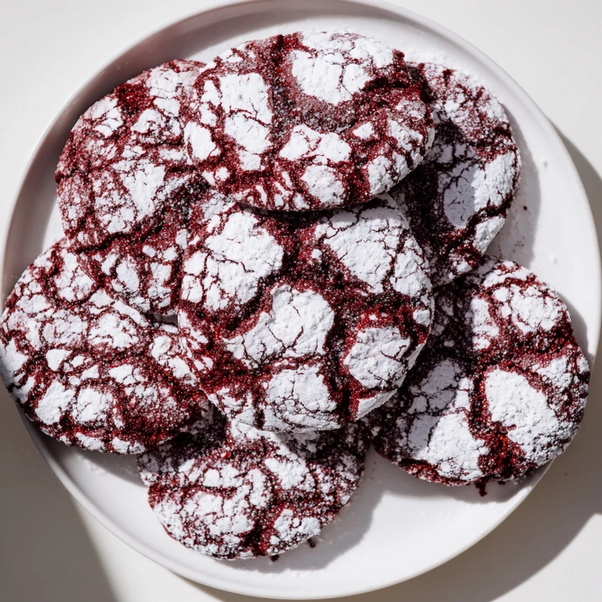Chewy red velvet chocolate crinkle cookies, a festive treat with a rich cocoa and buttery flavor.