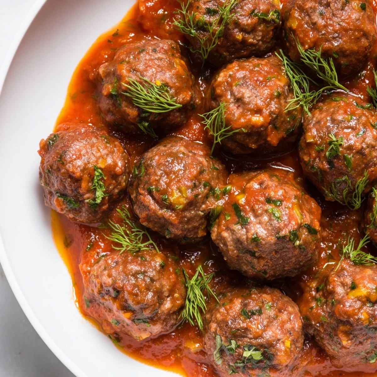 These savory Instant Pot Greek Meatballs are nestled in a rich tomato sauce, ready to be enjoyed.