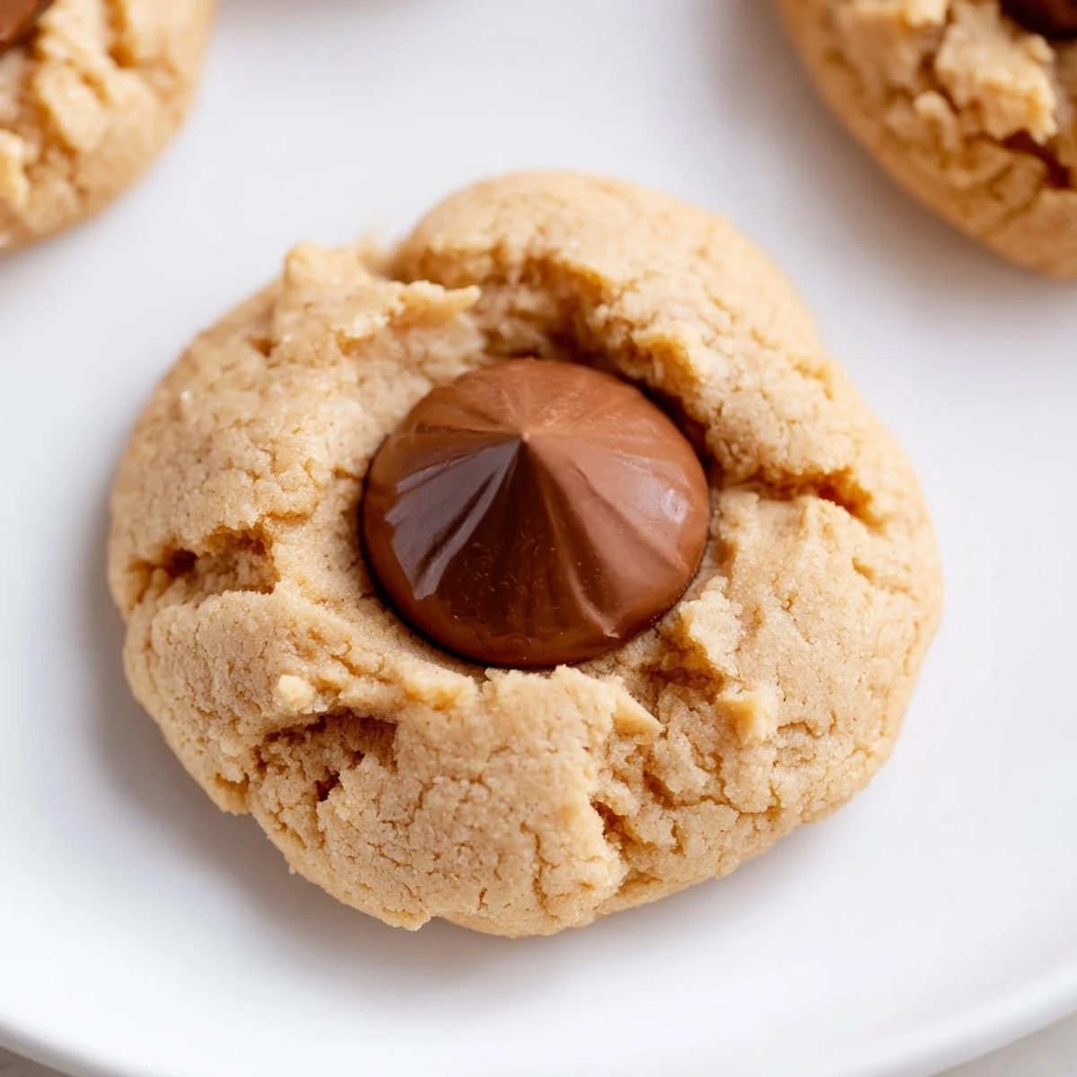 Warm, golden 3-Ingredient Peanut Butter Blossoms, perfectly soft with a melting chocolate kiss on top.