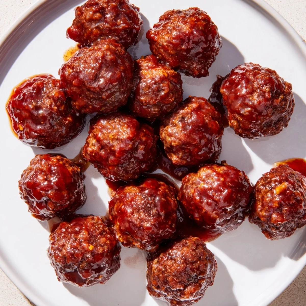 Warm, sticky cherry-glazed meatballs served in a bowl, a flavorful appetizer for your next party.