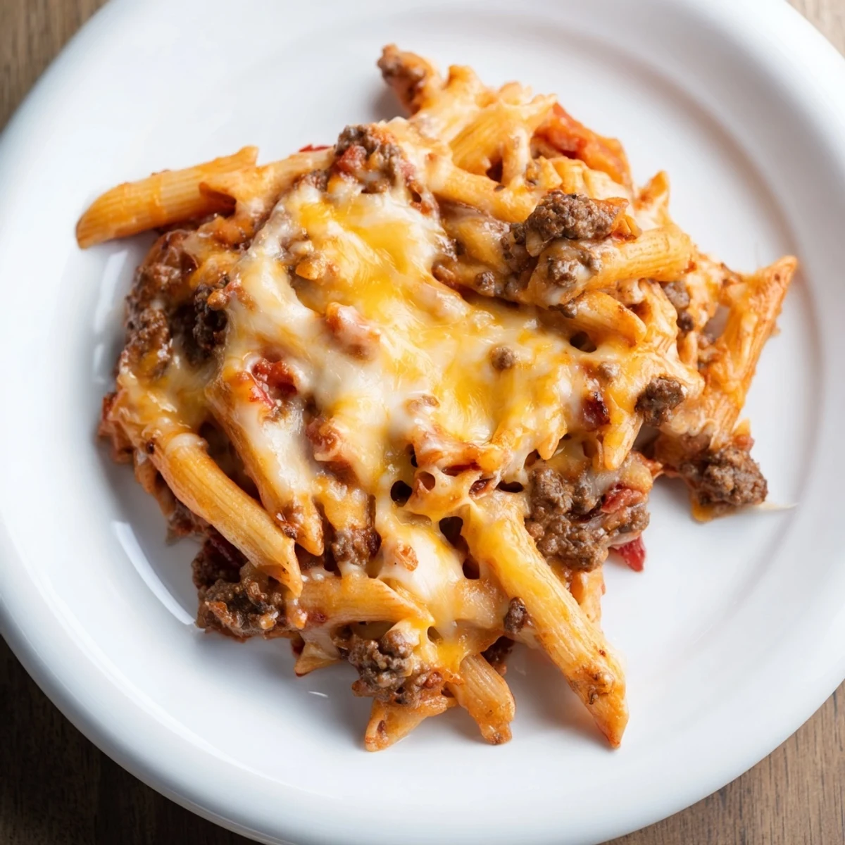 Warm and cheesy Easy Beef Enchilada Pasta, a one-pot meal with melted cheddar and hearty beef.