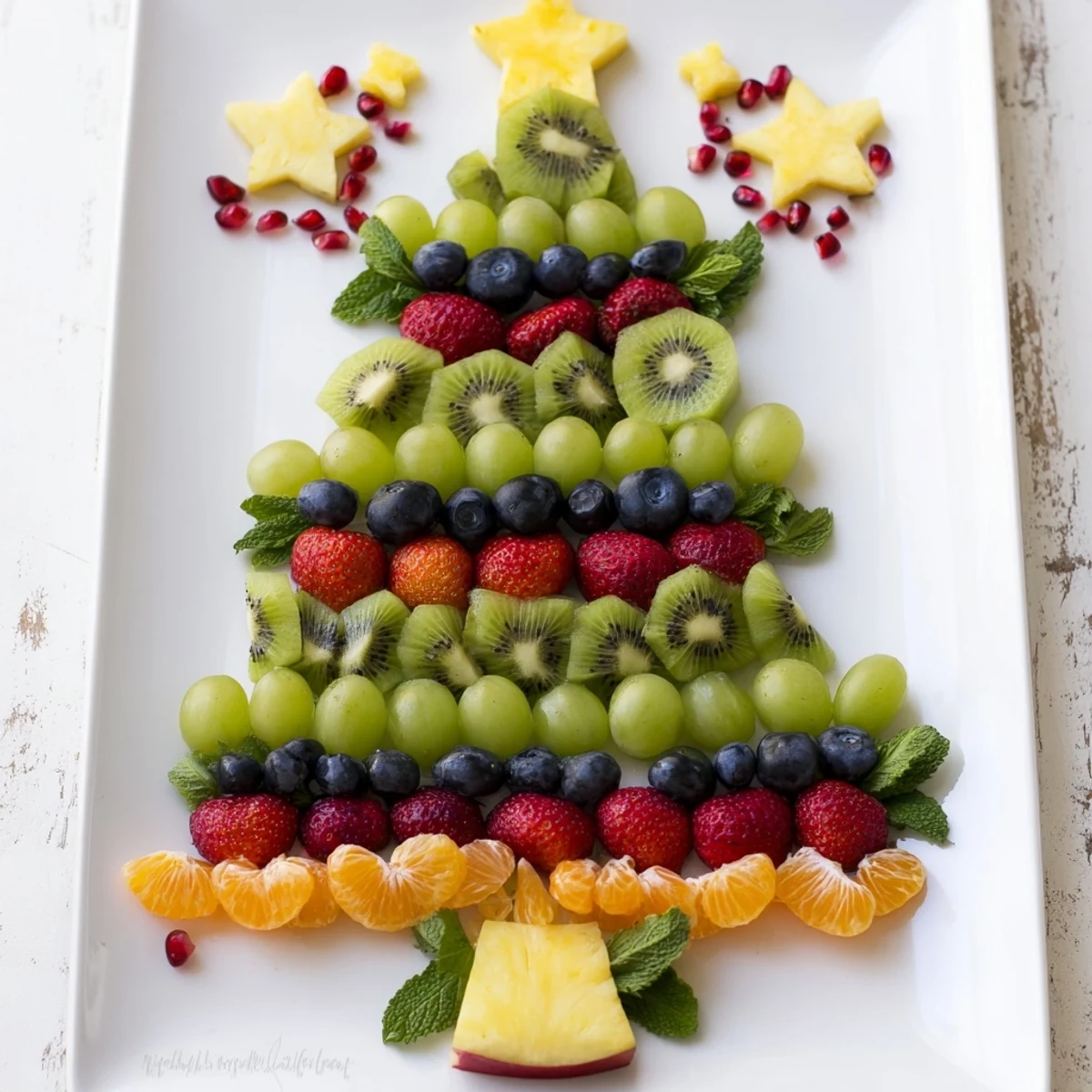 Festive Quick Christmas Tree Fruit Platter, vibrant with berries and grapes, looks delicious, perfect for the holidays.