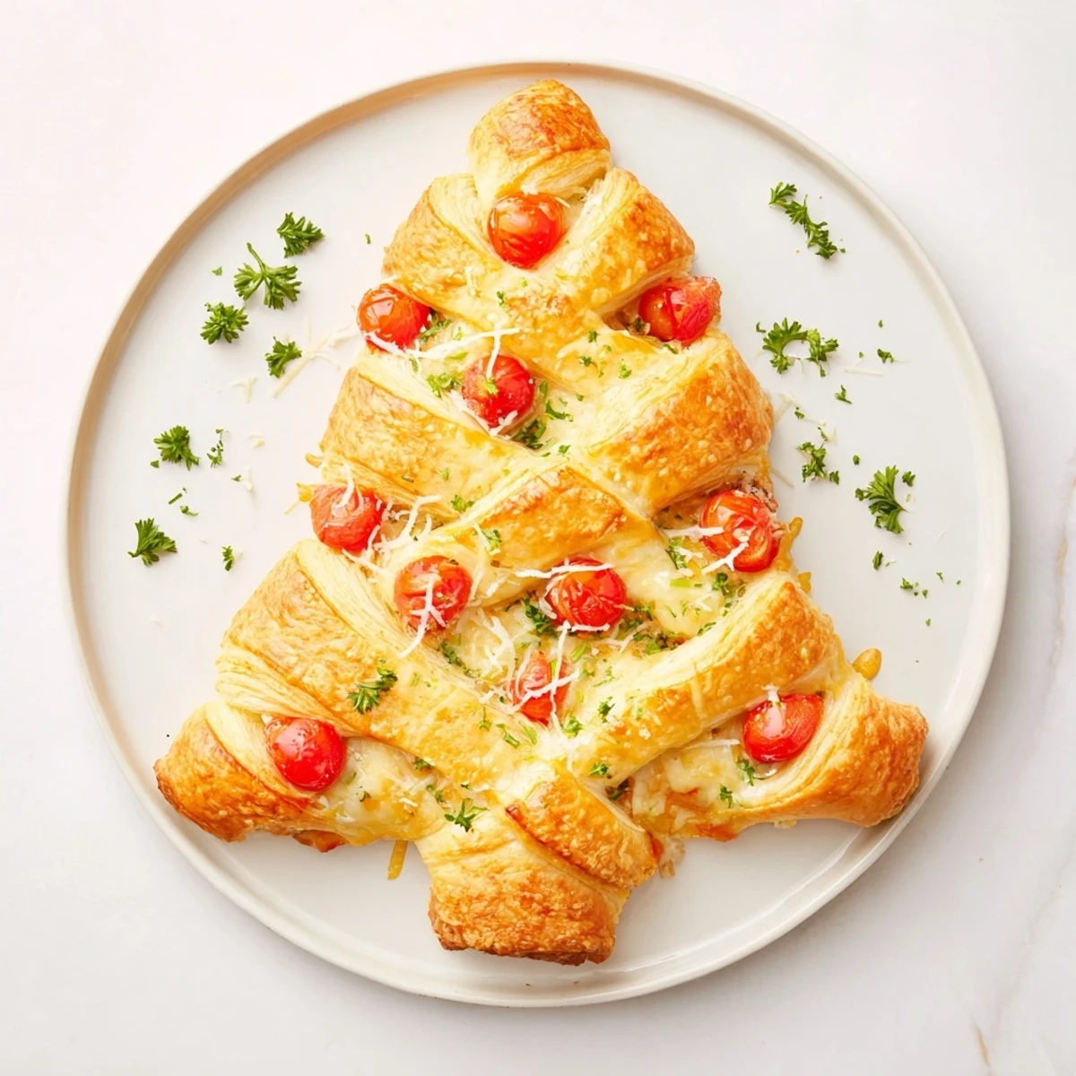 Golden-brown Budget Christmas Crescent Roll Trees, savory and cheesy, ready to enjoy as a festive appetizer.