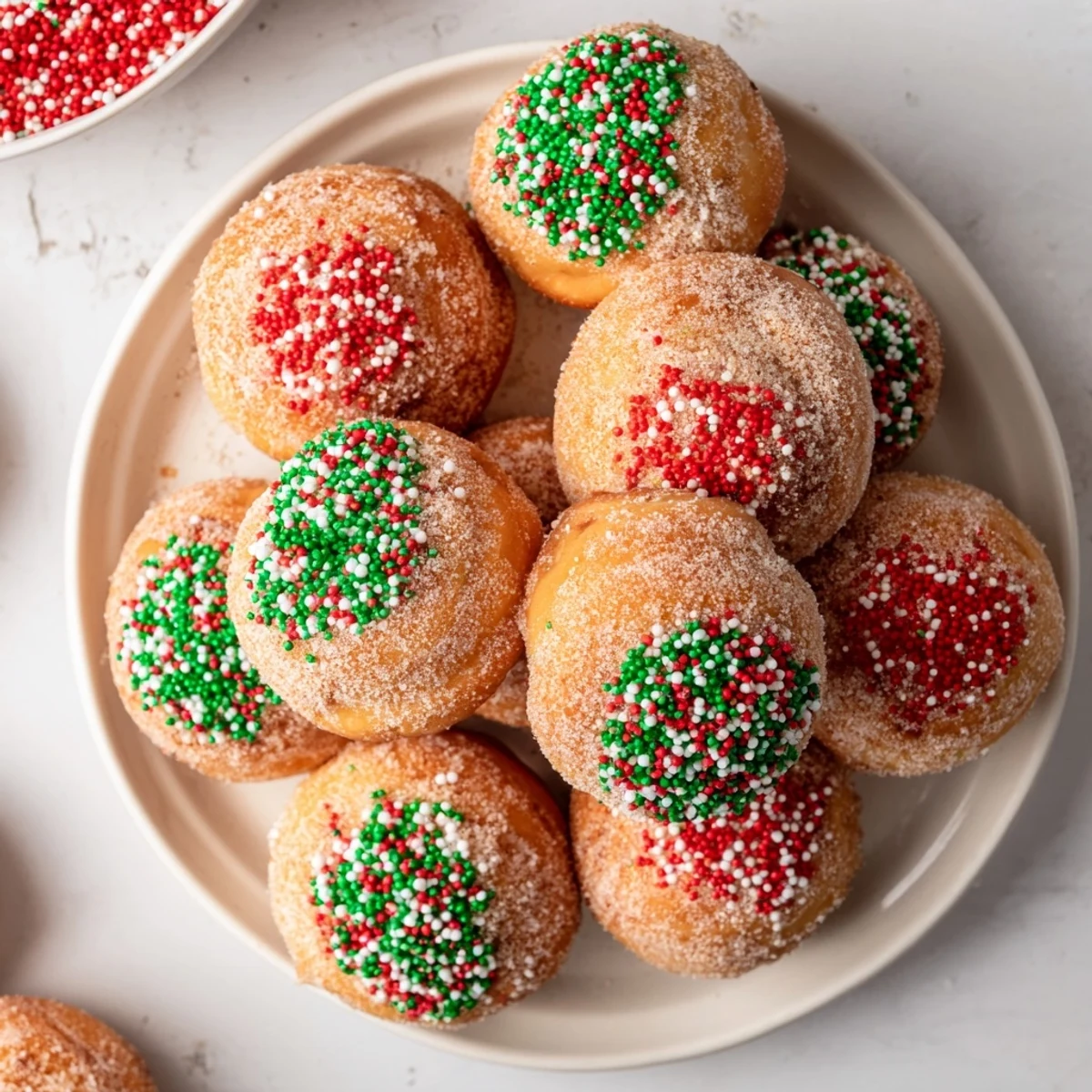 These delicious Air Fryer Christmas Donut Holes are perfectly bite-sized, warm, and ready to enjoy with a holiday theme.