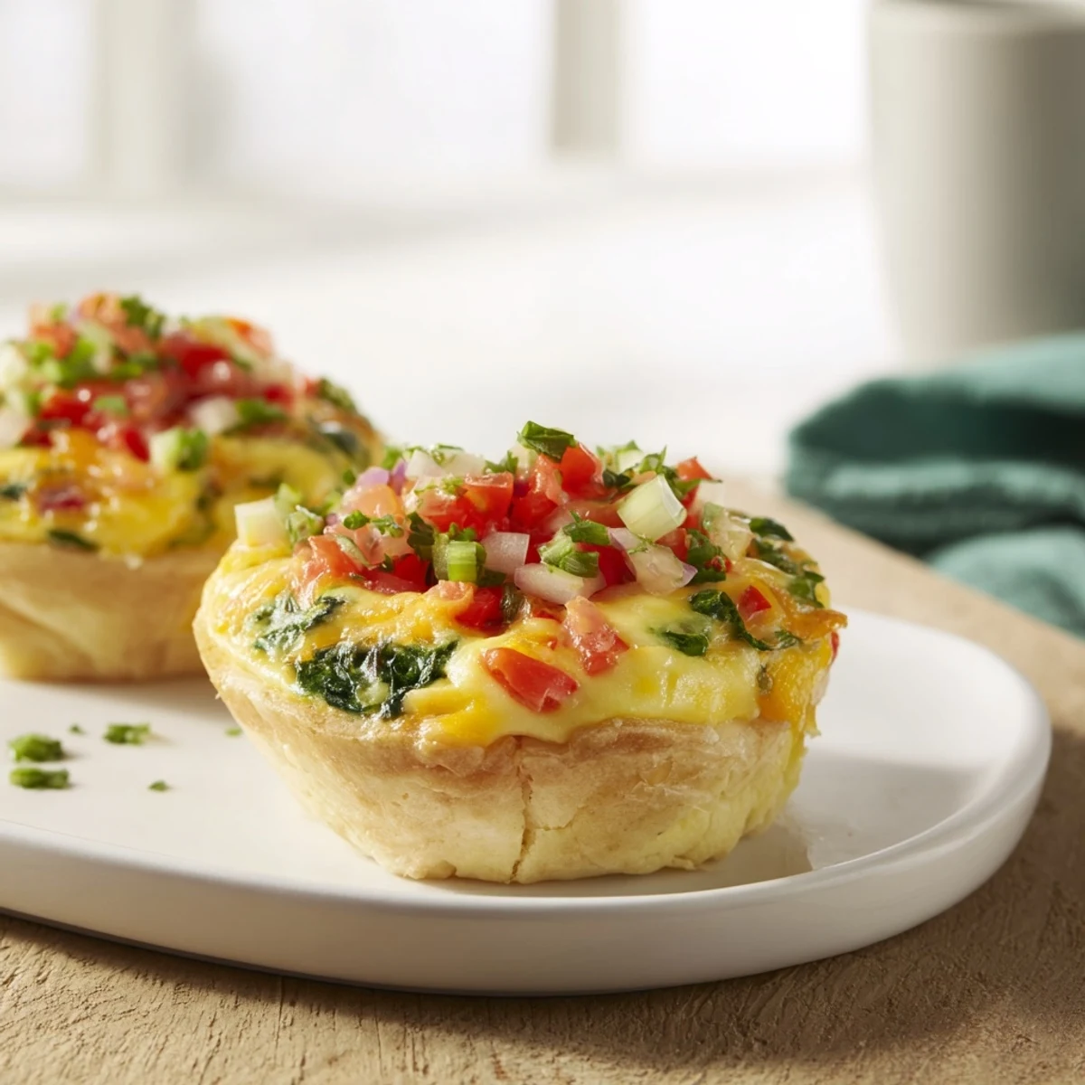 These savory Easy Festive Mini Quiche Cups, baked until crisp, offer a delicious, creamy bite.