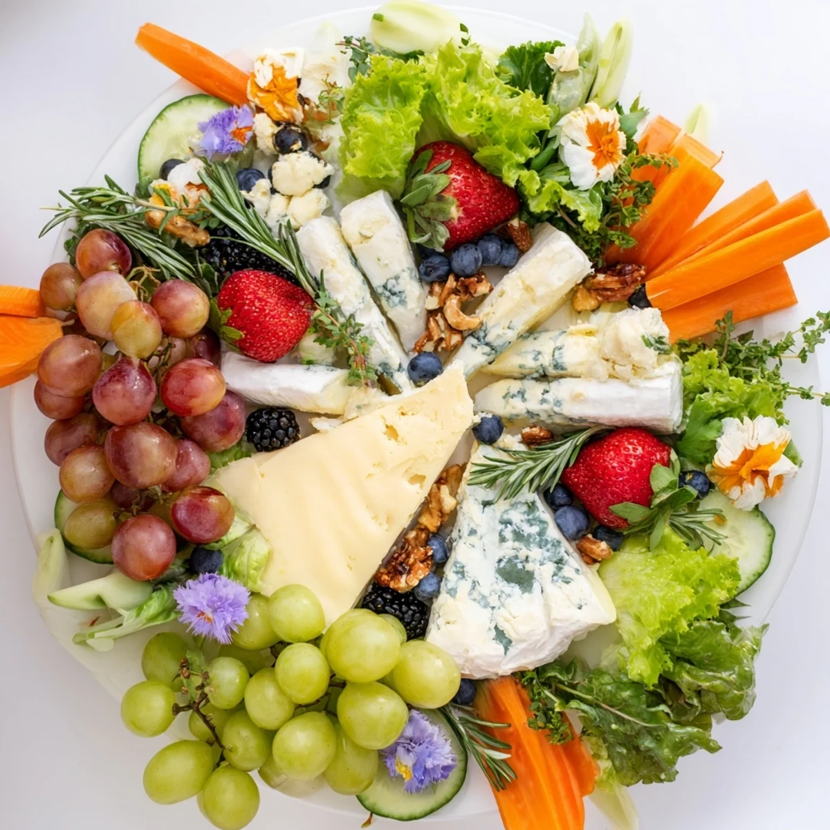 Elegant Enchanted Forest Grazing Board overflowing with vibrant fruits, cheeses, and inviting crackers for guests.