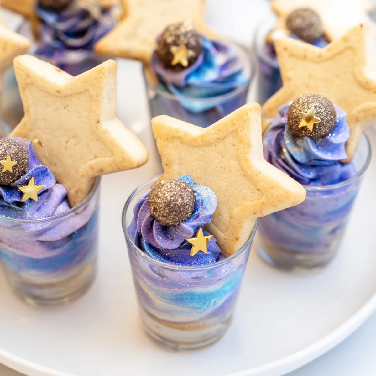 See the delightful textures of each Stargazers Dessert Platter element, ready to enjoy with a sparkling drink.