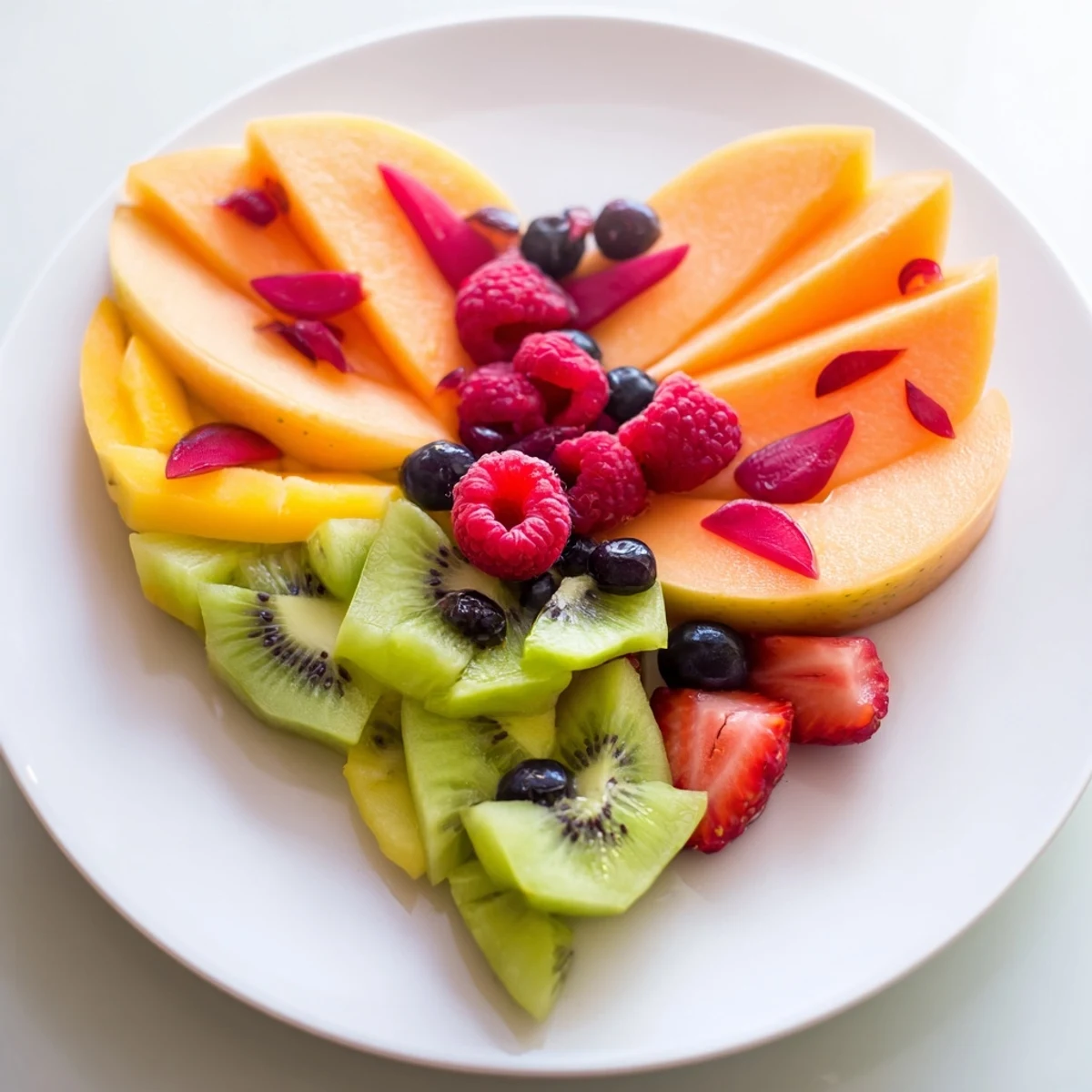 Vibrant Sweetheart Fruit Board: a heart-shaped platter overflowing with fresh berries and tropical fruit, perfect for sharing.