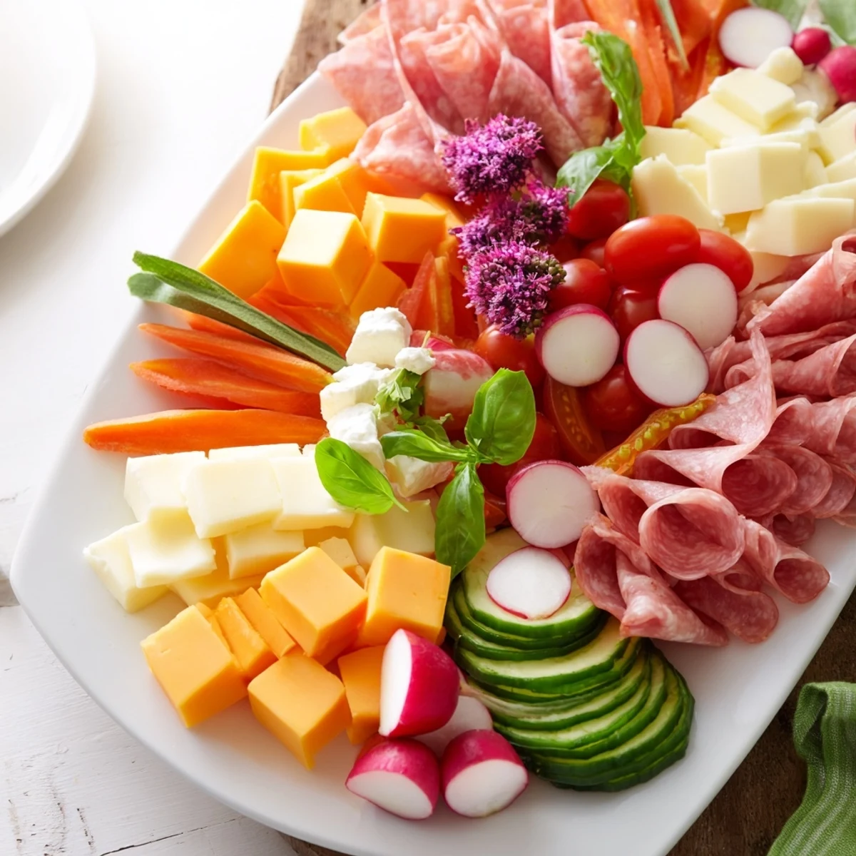 Dragonfly Dance Appetizer Tray: Colorful veggies, cheese, and meats create this elegant appetizer.