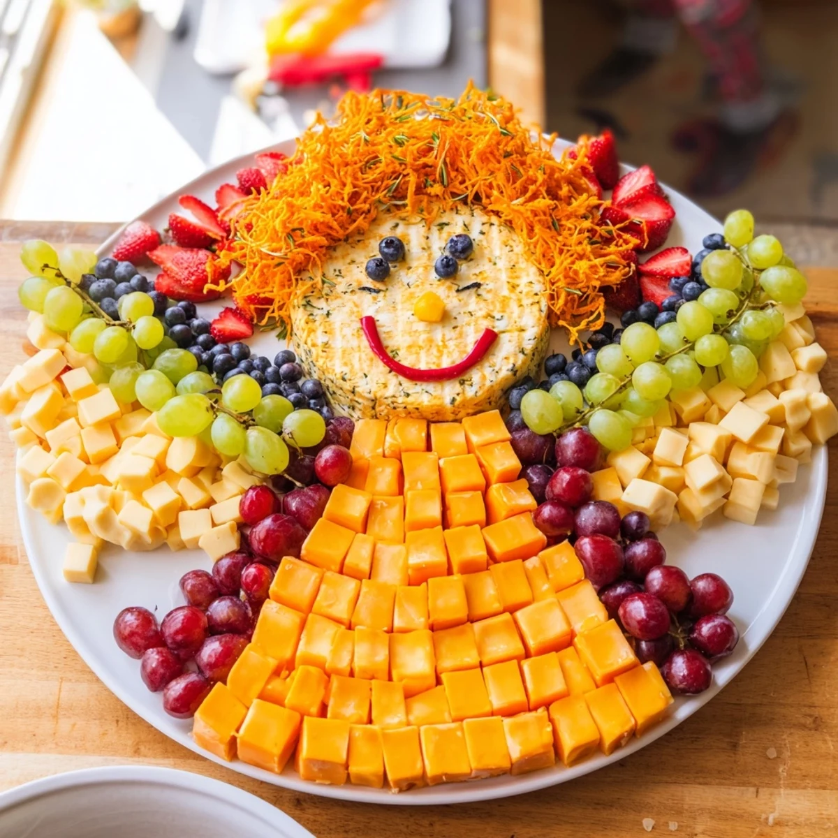 Adorable Cherub Angel Snack Tray with fresh fruit, and cheese, ready for a festive baby shower.