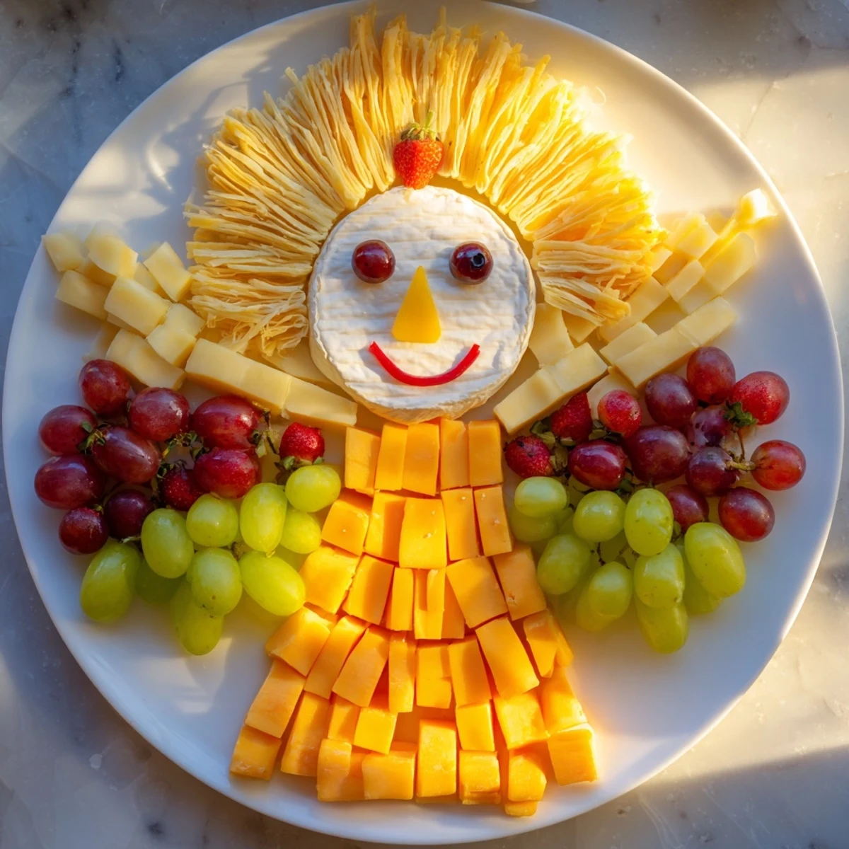 Sweet and savory Cherub Angel Snack Tray with a halo, cheese "body", and tasty cracker accompaniments.