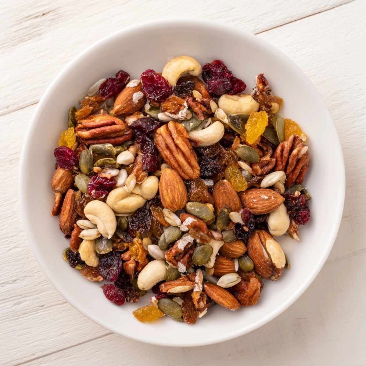 Close-up of a bowl of savory Nutty Nosh Squirrel Snack Mix, perfect for an after-school treat.