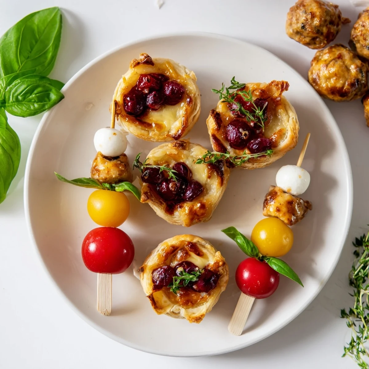 The Joy to the World Festive Appetizer Trio, a perfect holiday treat, features savory spiced meatballs and flavorful bites.