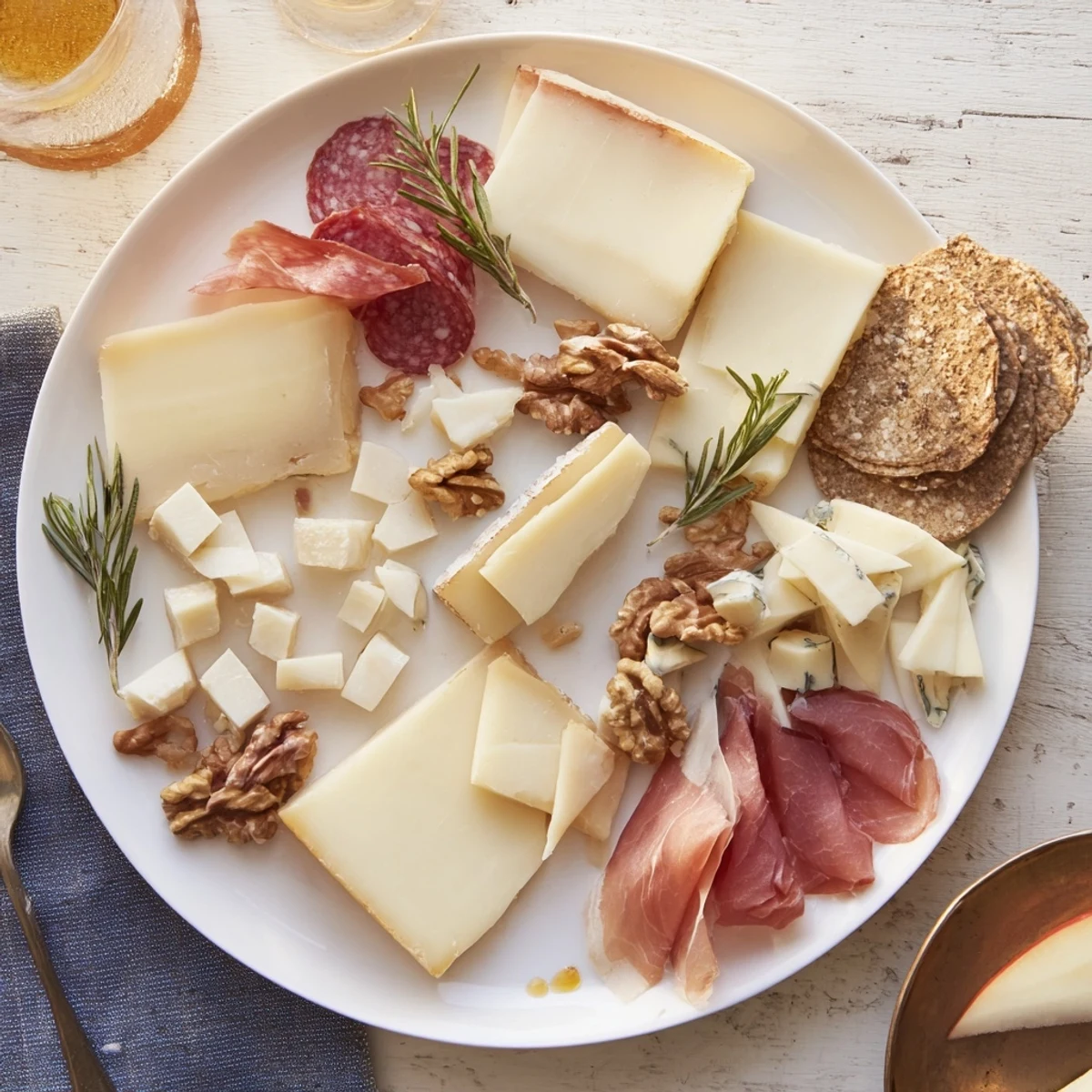 A bountiful Winter Mountain Cheese Platter with rustic cheeses, charcuterie, and fresh fruit.