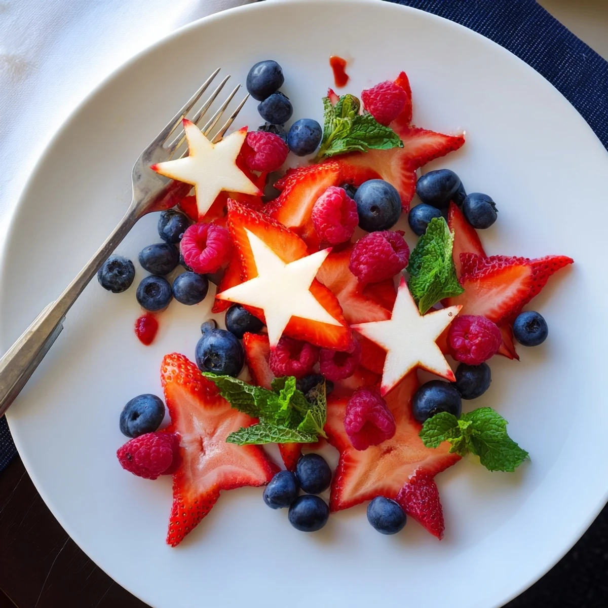 Bright red, blue, and yellow—this starfruit and berry platter offers a burst of fresh, fruity flavors.
