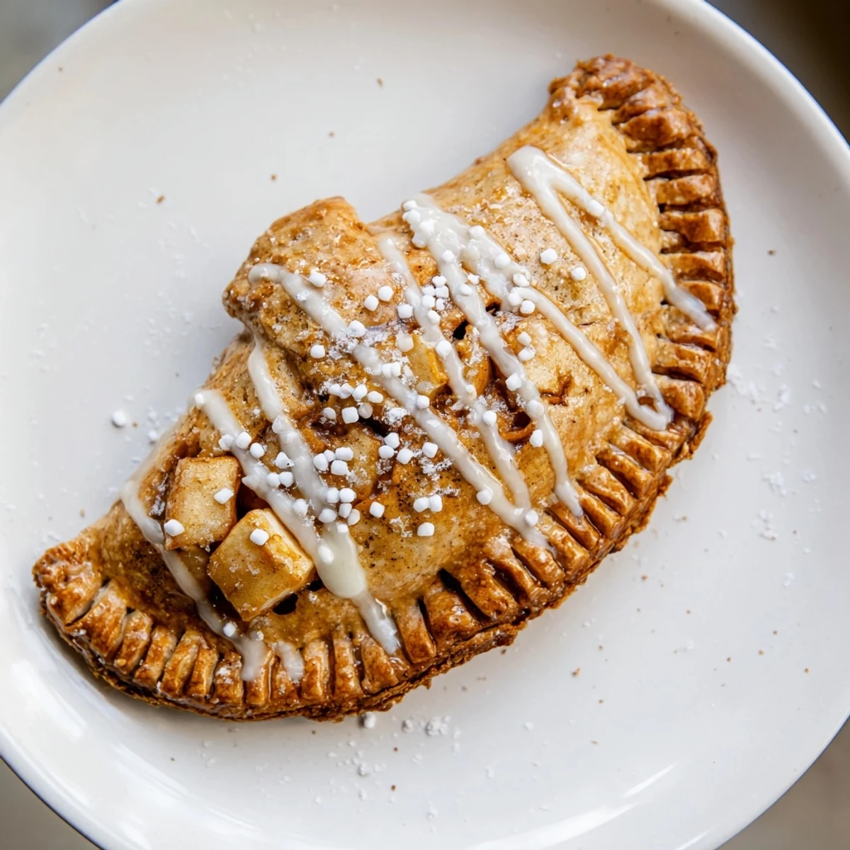 Freshly baked Mitten Shaped Hand Pies, showcasing their apple filling and dusted with pearly decorating sugar.