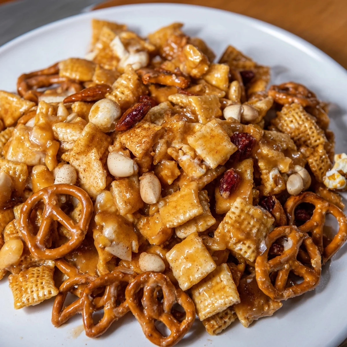 Homemade Party Mix, featuring crunchy textures, baked to a delicious crisp for holiday enjoyment.
