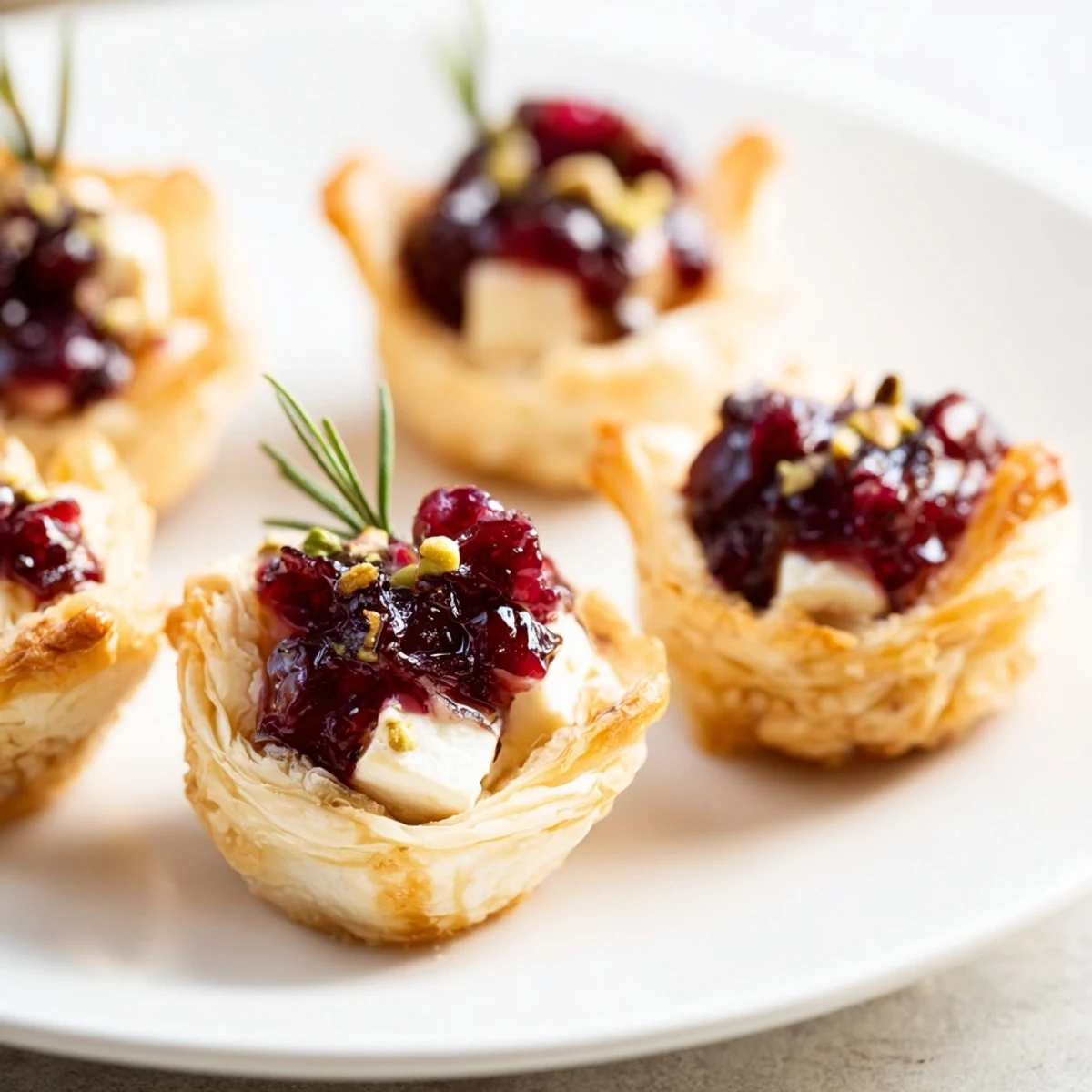 Golden, bubbly Cranberry Brie Bites Wreath, a festive appetizer with warm cranberry and melted brie.