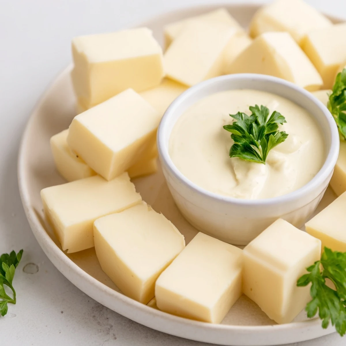 Creamy Gouda cheese cubes and tangy mustard dip make a perfect cheese platter appetizer.