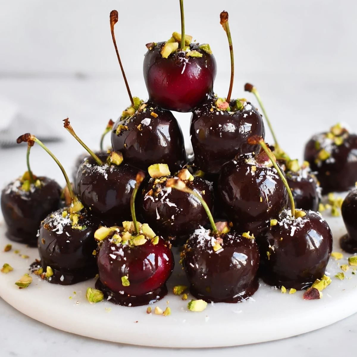 These decadent chocolate-covered cherry dessert bites, chilled and drizzled, create an elegant dessert masterpiece.