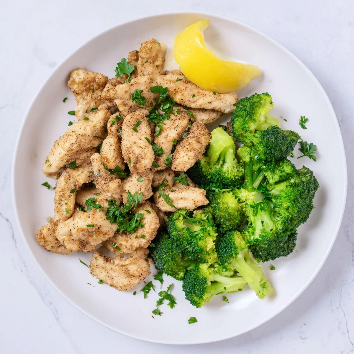Tender, flavorful Microwave-Steamed Chicken and Broccoli with a sprinkle of fresh parsley, perfect for busy weeknights.