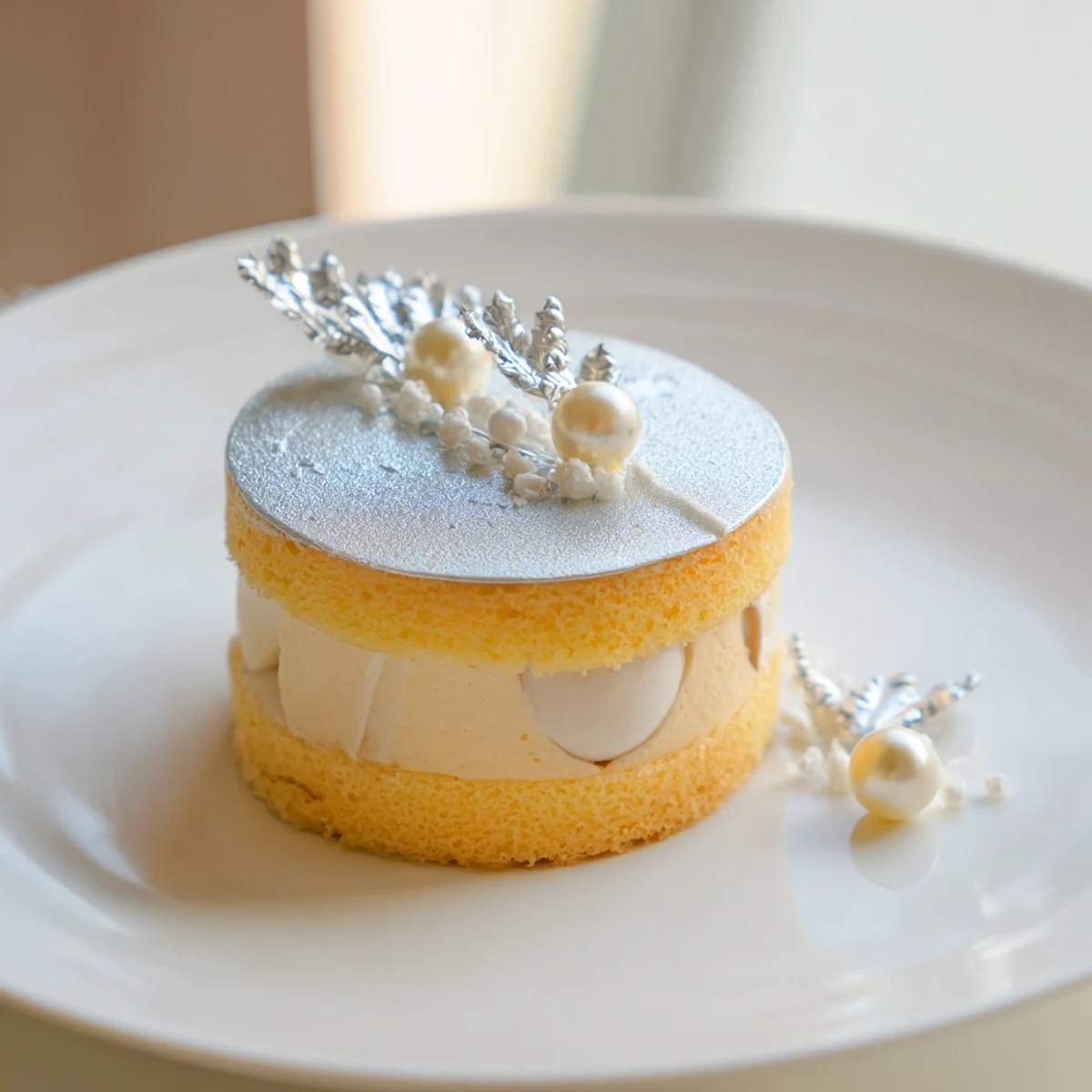 Diamond Ring Engagement Cake shimmering with edible glitter and sugar pearls, ready to serve.