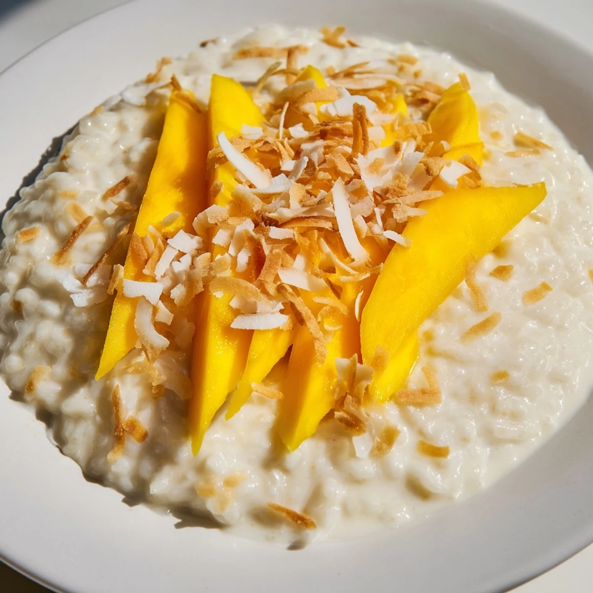 Enjoy a spoonful of rich and flavorful Toasted Coconut Rice Pudding, a creamy classic.