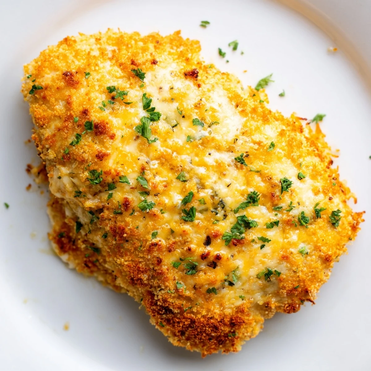 A close-up of savory Cheesy Baked Chicken Breast, offering a delightful blend of textures and flavors.