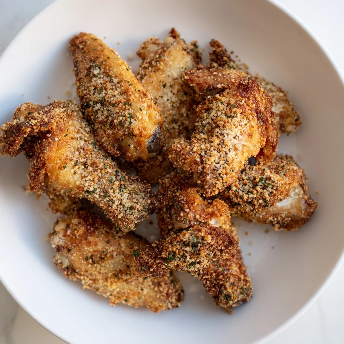 Golden-brown Baked Parmesan Chicken Wings, ready to eat, with crispy, flavorful Parmesan crust.