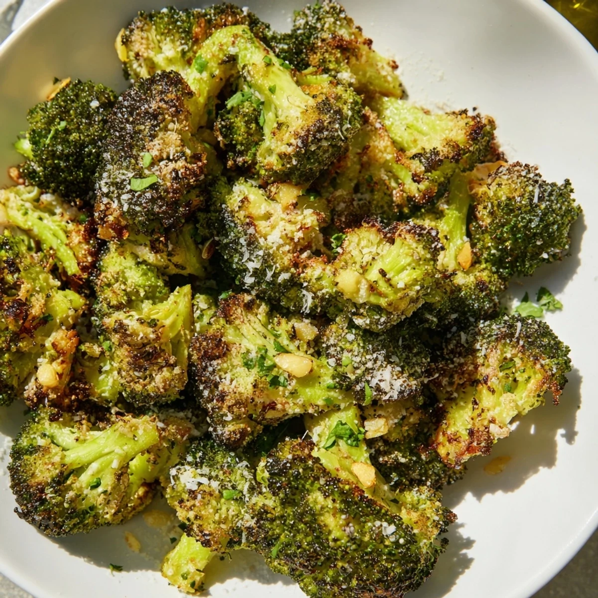 Imagine the amazing aroma of Garli Parmesan Roasted Broccoli, perfectly roasted florets for dinner.